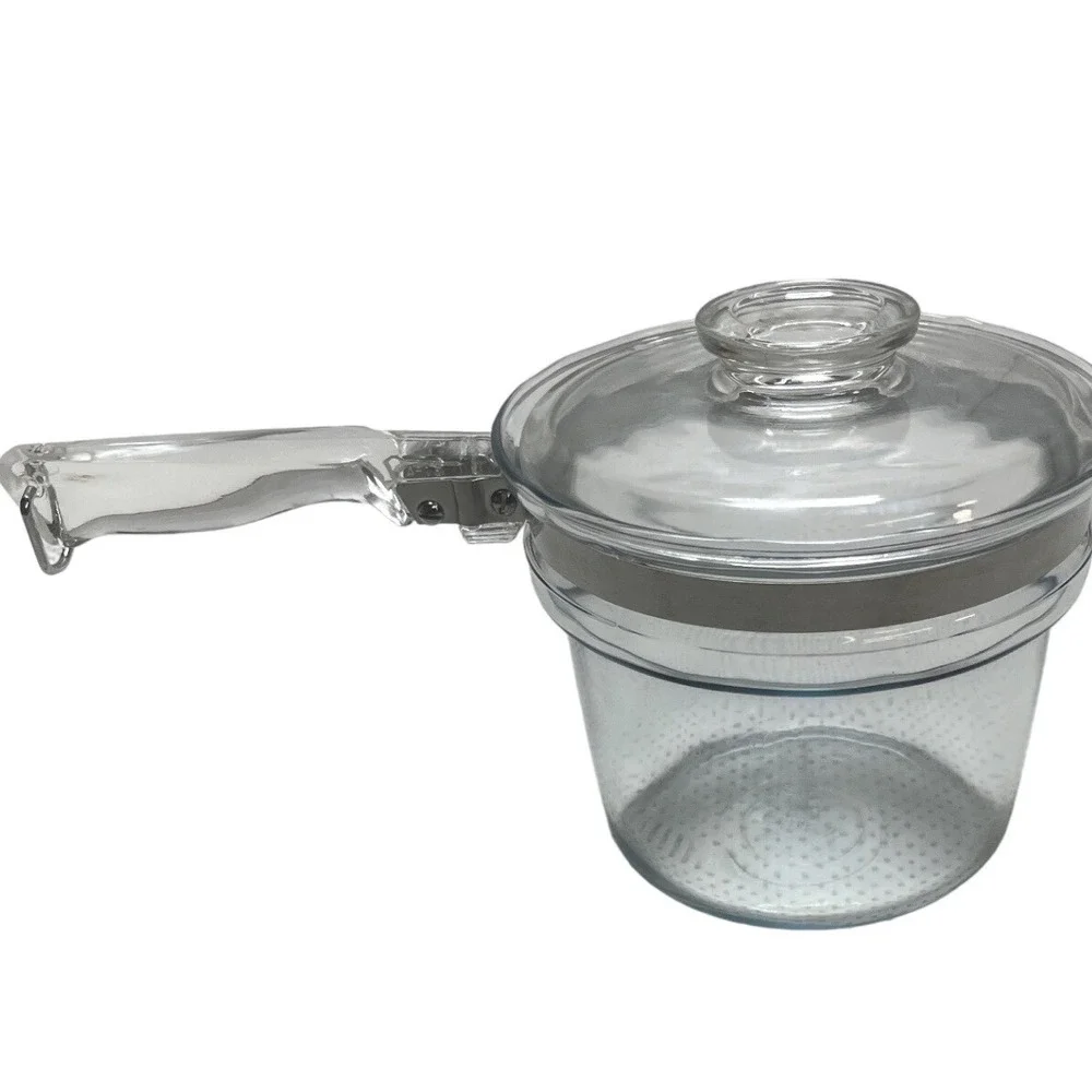 Pyrex Clear Glass Double Boiler 1.5 Qt Saucepan Insert Lid 3pc Se